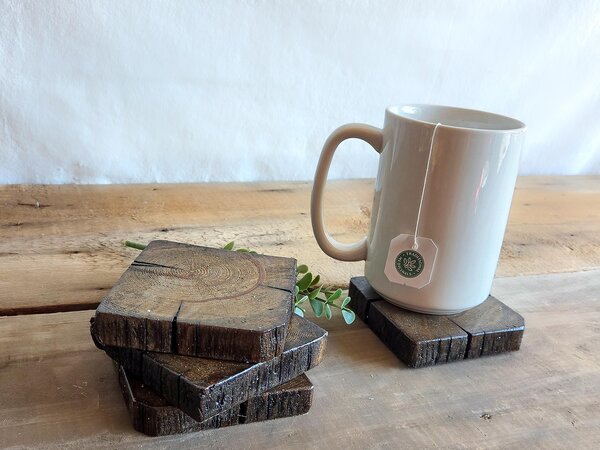 Reclaimed Wood Coasters Set of 4 | Rustic Wooden Drink Coasters | Western Home Decor